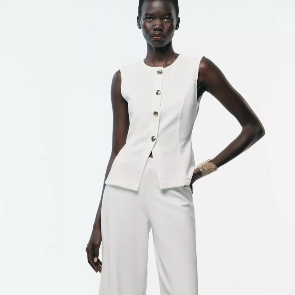 Zara White Top with Gold Button V neck vest size M - Picture 5 of 11